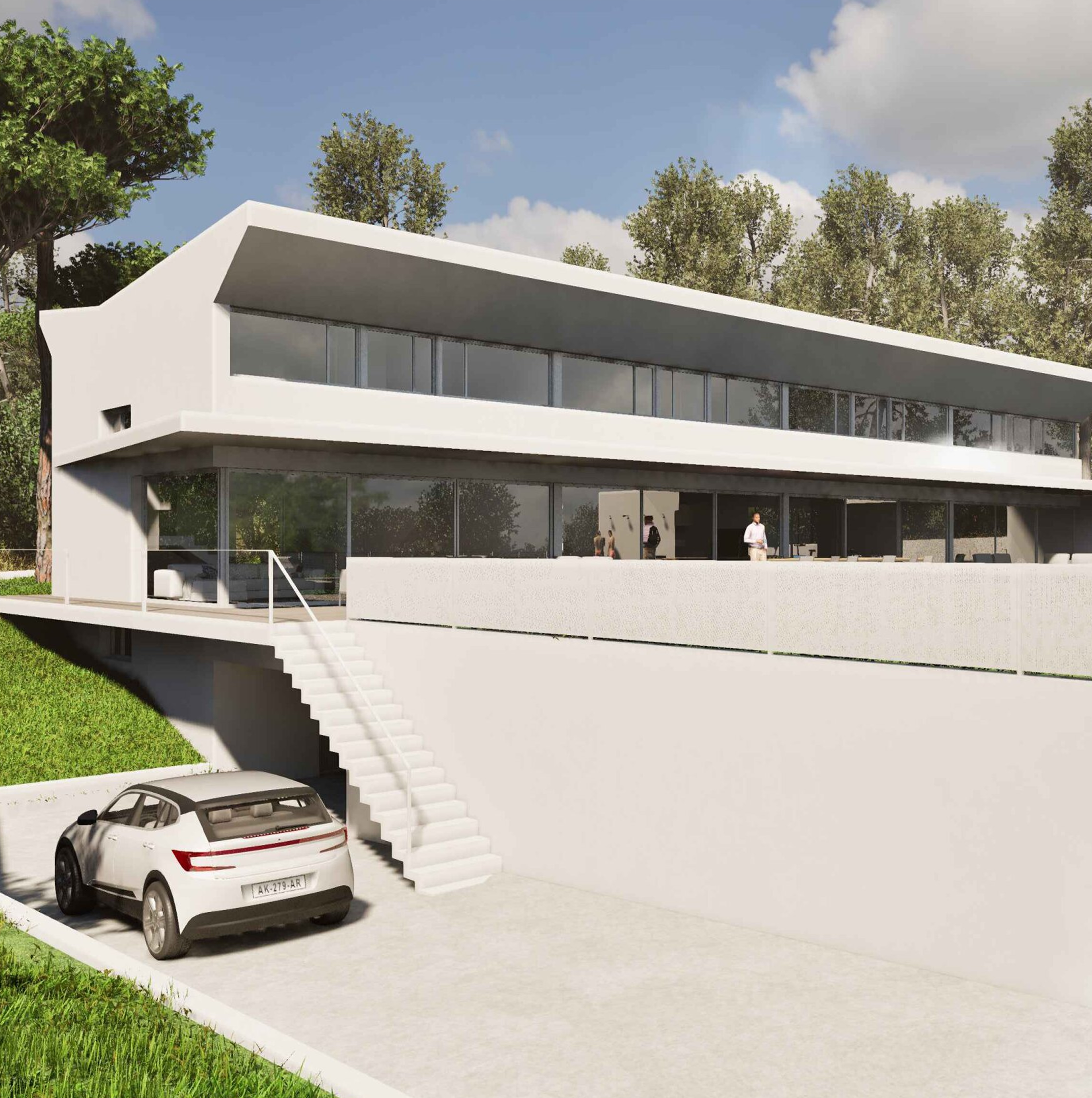 Modern minimalist residence with cantilevered upper floor, The Albalat Estate in Valencia, Spain